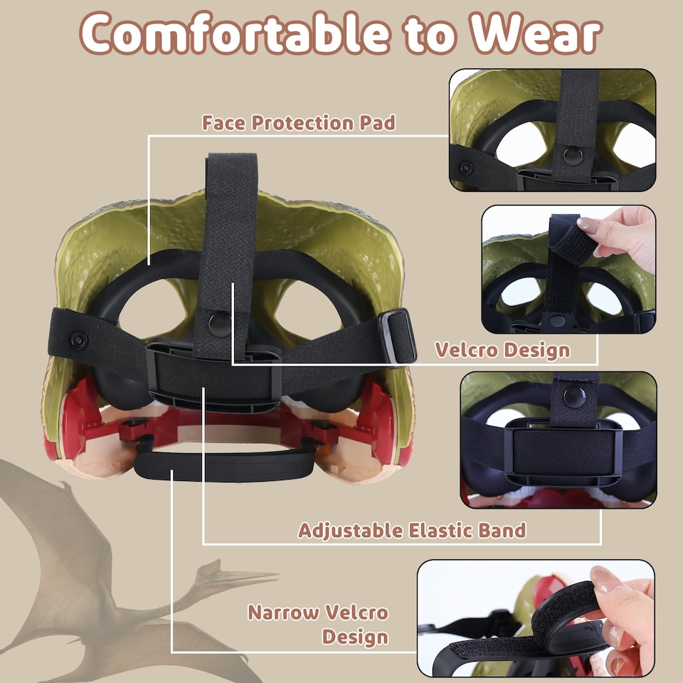 image 1 of Dinosaur Mask Dino Masks Moving Jaw Halloween Decorations Dinosaur Costume Mask Carrying Sound Effects