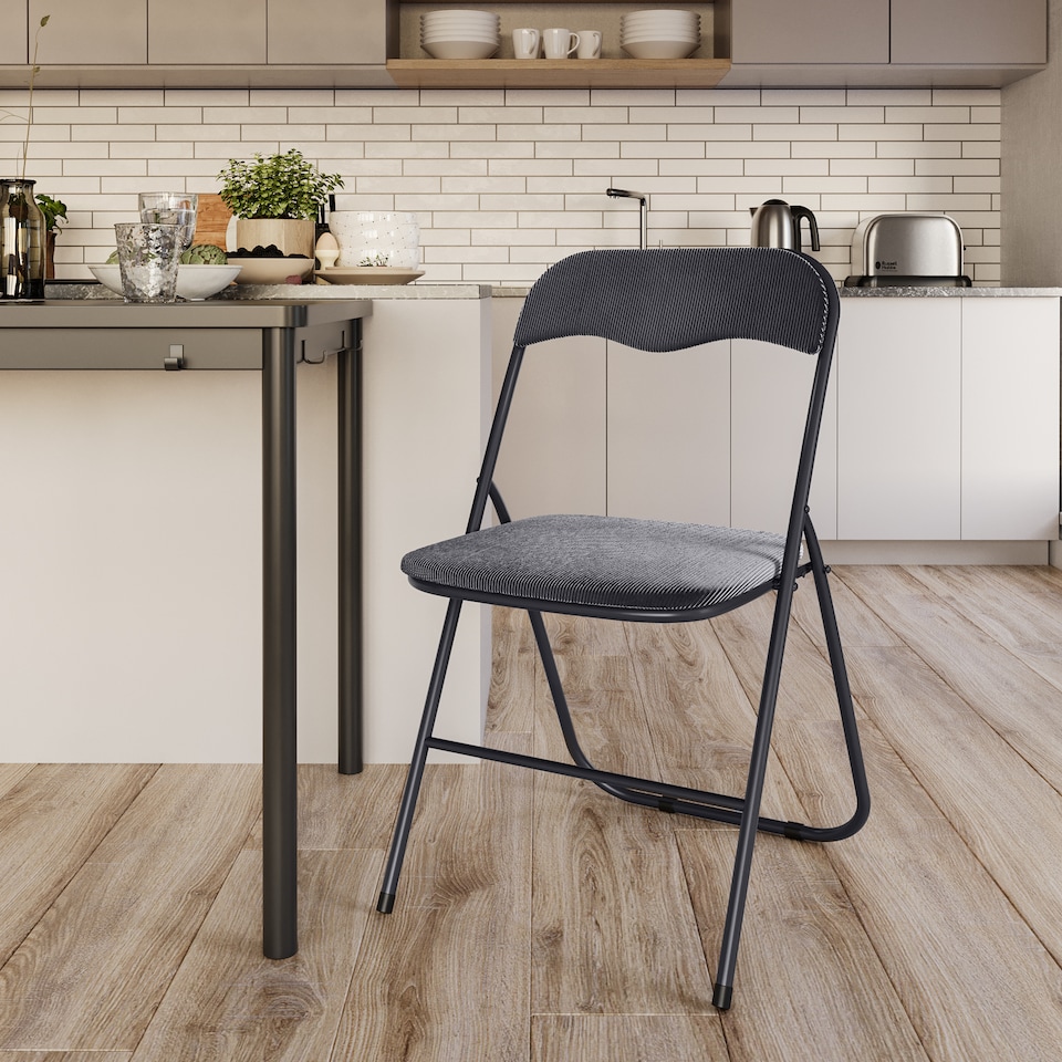 image 1 of 6 Pc Folding Lightweight Chair Set Portable Metal Frame PVC Velvet Ribcord Seats | Multi | Dark Grey Ribcord