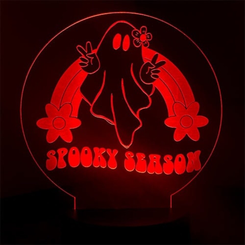 image 1 of Halloween Spooky Season Ghost Acrylic Sign with LED Light Base