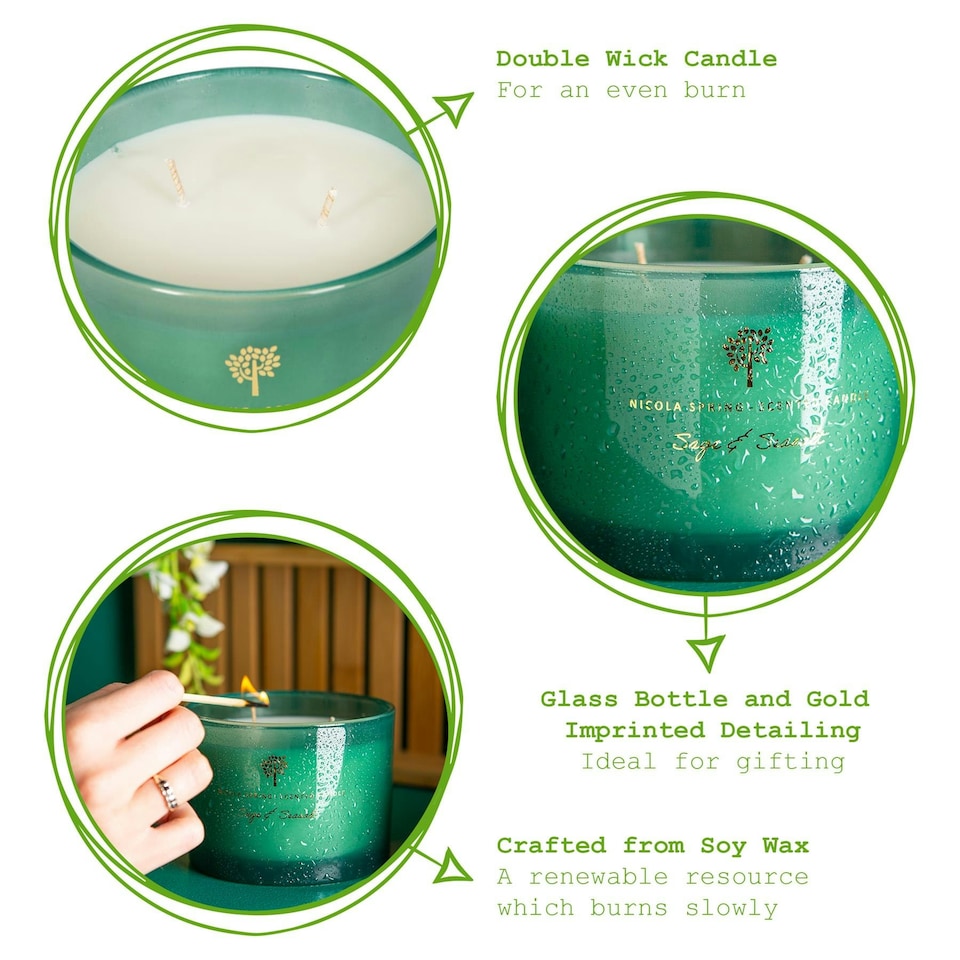 image 1 of Nicola Spring Soy Wax Scented Candles - 350g - Sage & Seasalt - Pack of 3 | Green | Green
