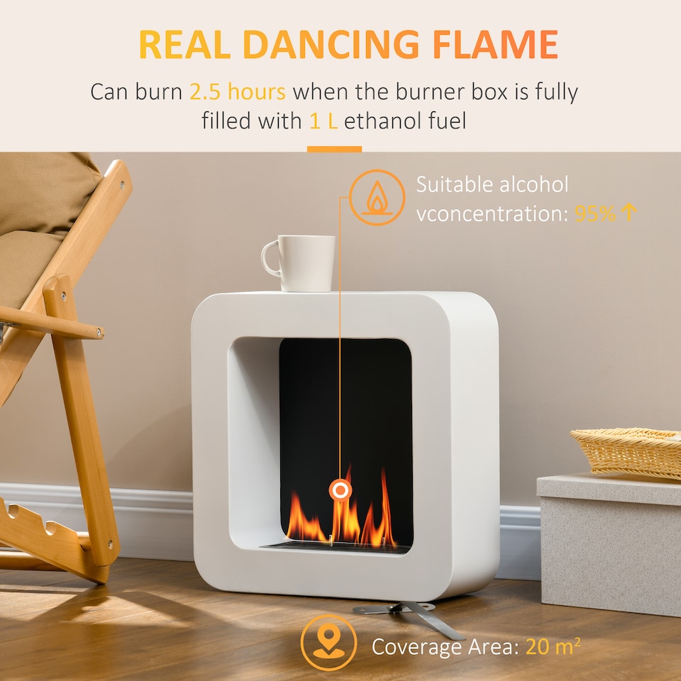 image 1 of HOMCOM Wall Mounted Ethanol Fireplace, Bioethanol Heater Stove Fire with 1L Tank, 2.5 Hour Burning Time, 48 x 48 cm, White