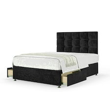 Black Naples Velvet 2 Drawer Divan Base and Pearl Headboard Small Double