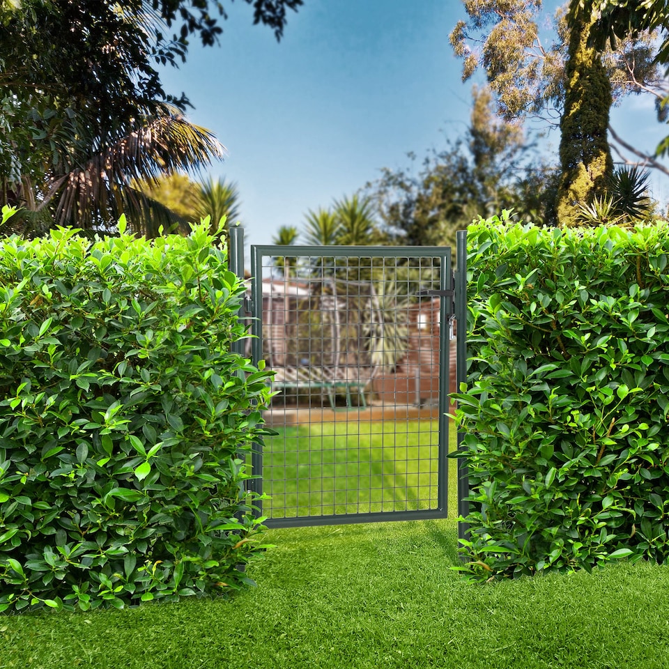 image 1 of HOMCOM Steel Garden Gate Security Barrier Mesh Fence w/ Lock, 97cm x 150 cm | Green | Emerald Green | 97 x 150 cm