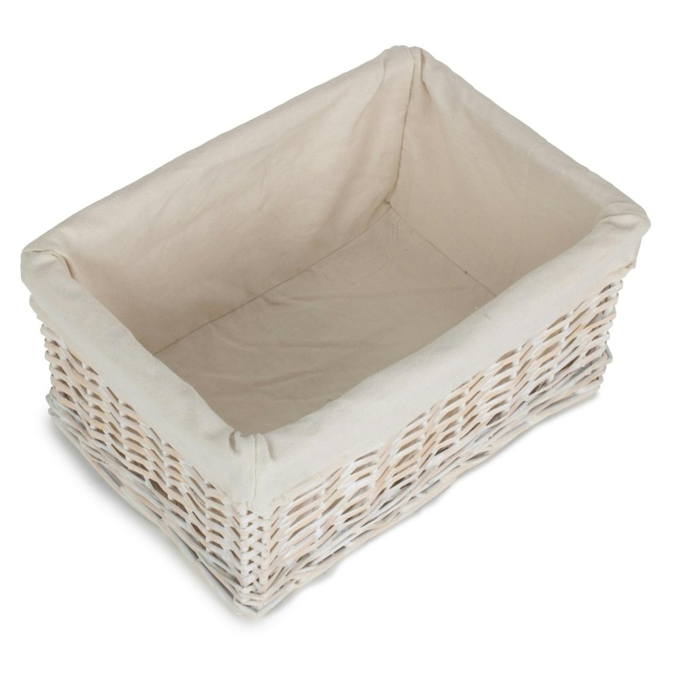 image 1 of White Wash Wicker Storage Basket with White Lining White | White | L