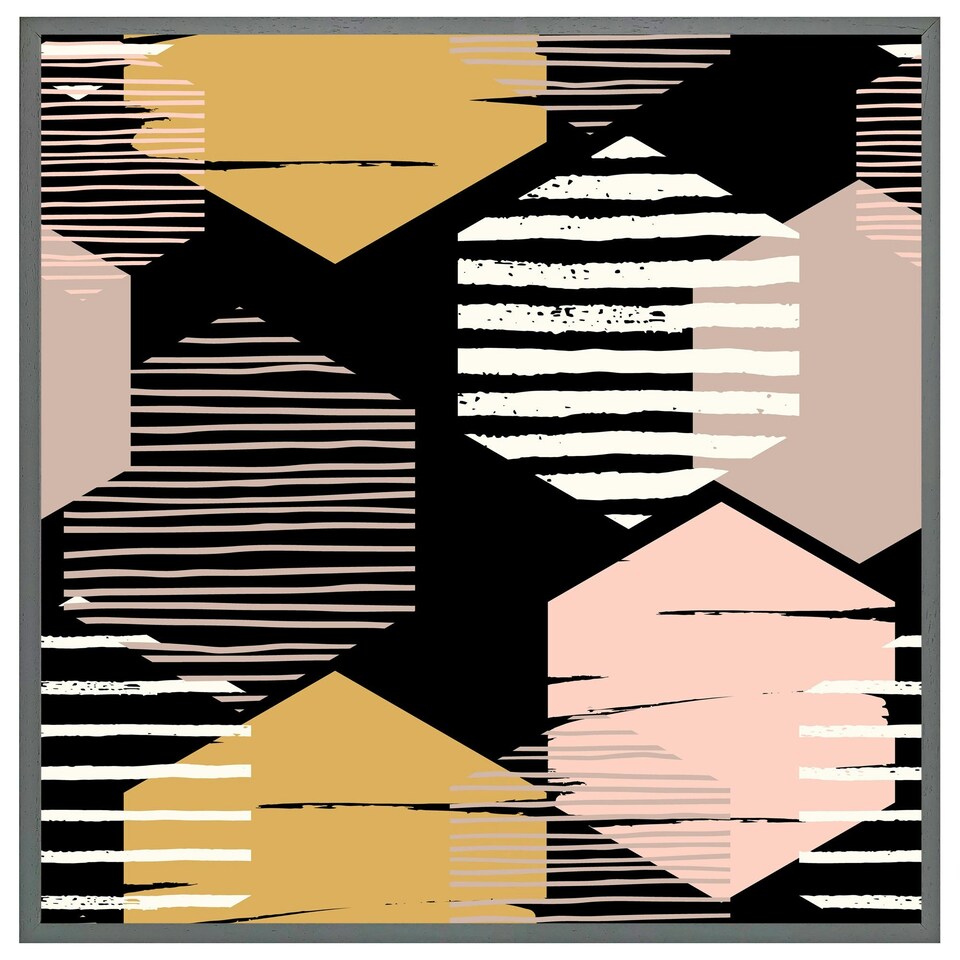 image 1 of Yellow, white & pink hexagons (Picutre Frame) Brown | Oak | XS