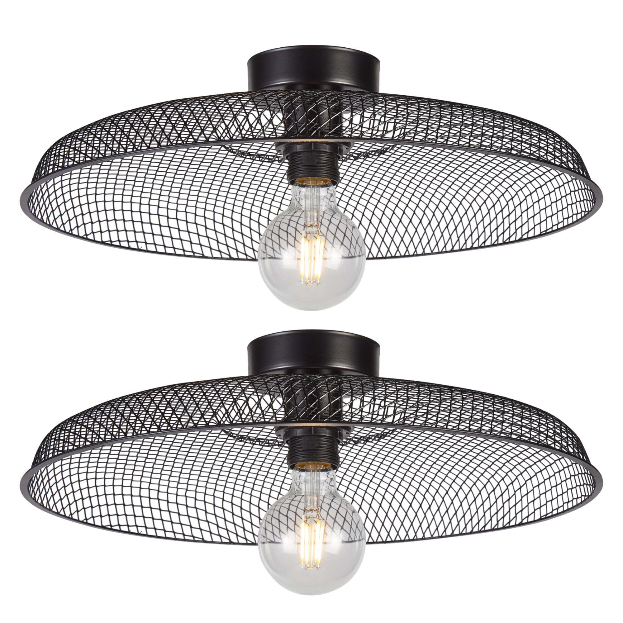 First Choice Lighting Set of 2 Cassidy - Large Black Mesh Ceiling Flush Lights