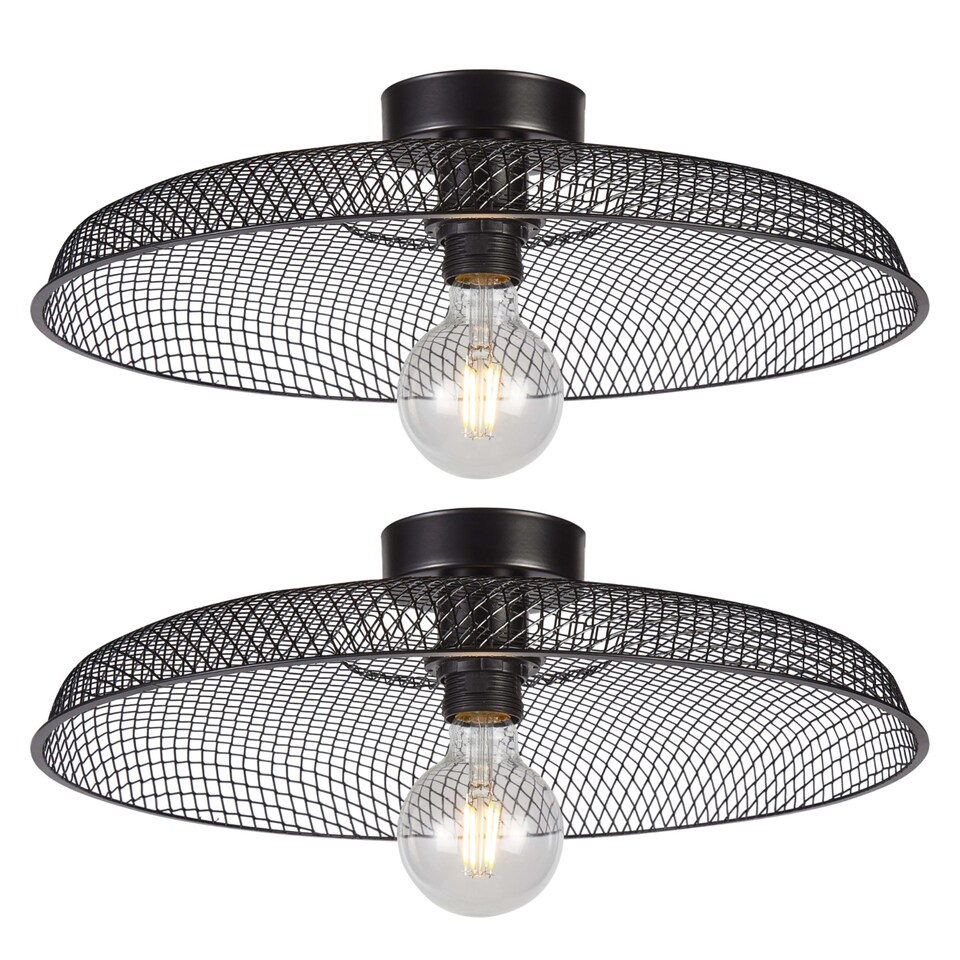 image 1 of Set of 2 Cassidy - Large Black Mesh Ceiling Flush Lights | Black | 2
