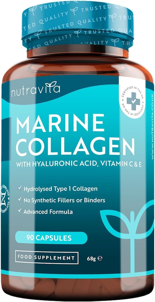 image 1 of Nutravita Marine Collagen 1000mg with Hyaluronic Acid 100mg - Hydrolysed Collagen, Vitamin C, Vitamin E, Vitamin B2, Zinc, Copper - 90 Capsules
