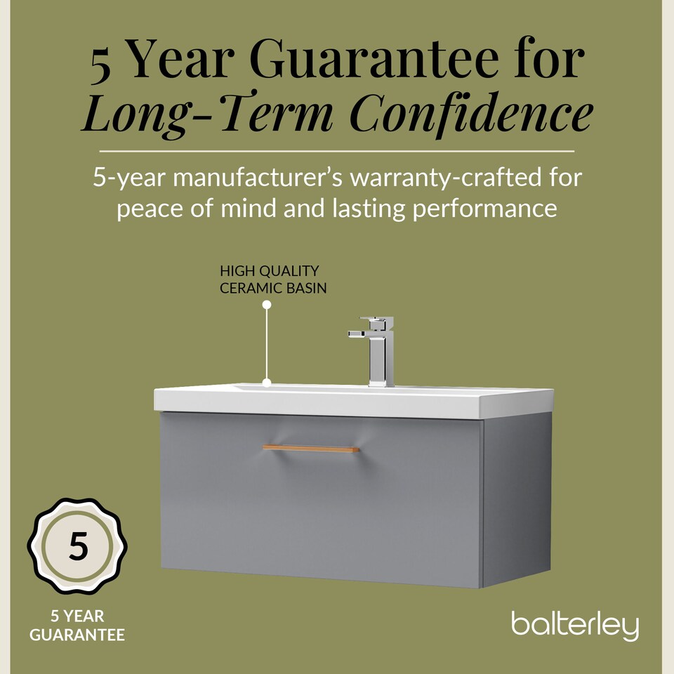 image 1 of 800mm Wall Hung 1 Drawer Vanity Basin Unit, Satin Grey, Copper Handle | Grey | Satin Grey | 399 x 810 x 390mm