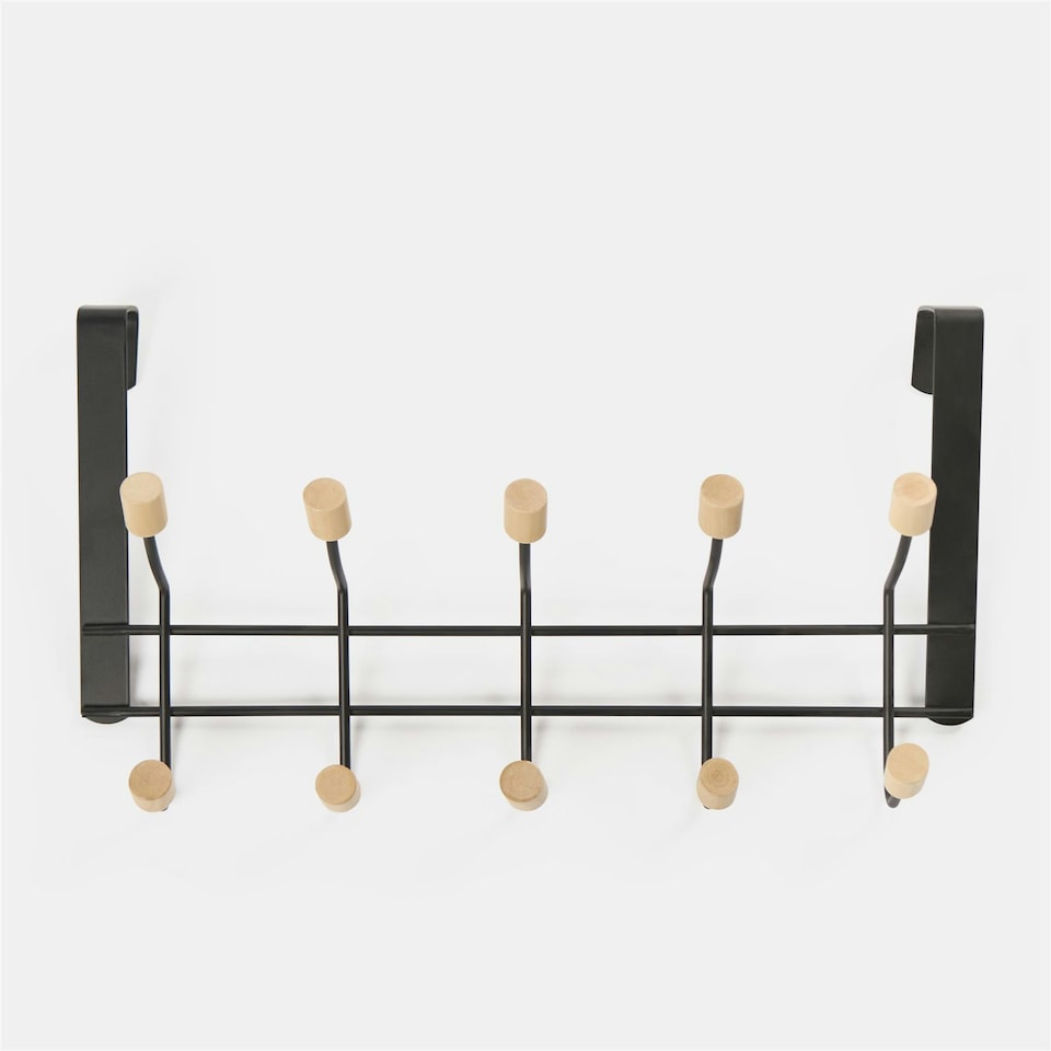 image 1 of OHS Over Door 10 Hooks Coat Hanger Wood Organiser Space Saving Home Storage Rail