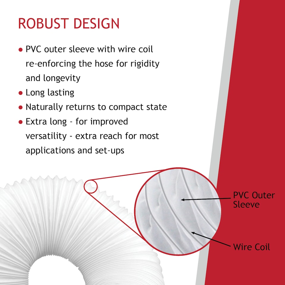 image 1 of SPARES2GO Air Conditioning Duct Hose 6" PVC Flexible Vent Pipe 152mm 3 Metre UNIVERSAL