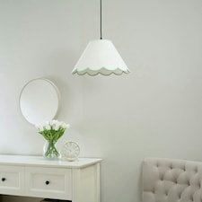 ValueLights Florie Natural Linen Large Tapered Lamp Shade with Scallop Green Trim with LED Bulb Green