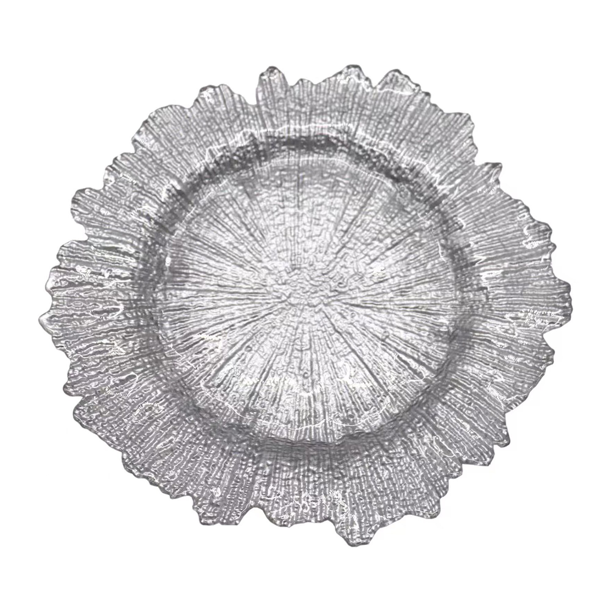 Neel Blue 33cm Charger Plates Vintage Design Glass Plates for Dinner Table Decoration in Silver