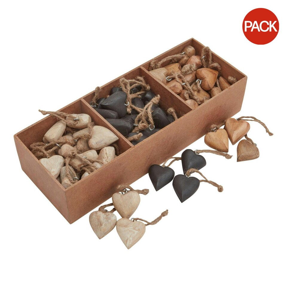 image 1 of Hill Interiors Wooden Heart Hanging Ornament (Pack of 90) - Brown/Black - One Size
