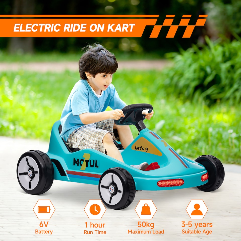 image 1 of AIYAPLAY Electric Go Kart, 6V Battery Powered Kids Go Kart with Music, Light, Horn, Kids, Ride on Car for 3-5 Years, Blue