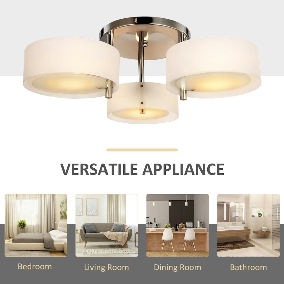 image 1 of HOMCOM Acrylic Lamp Ceiling Light Pendant Chandelier with 3 Lights Chrome Finish