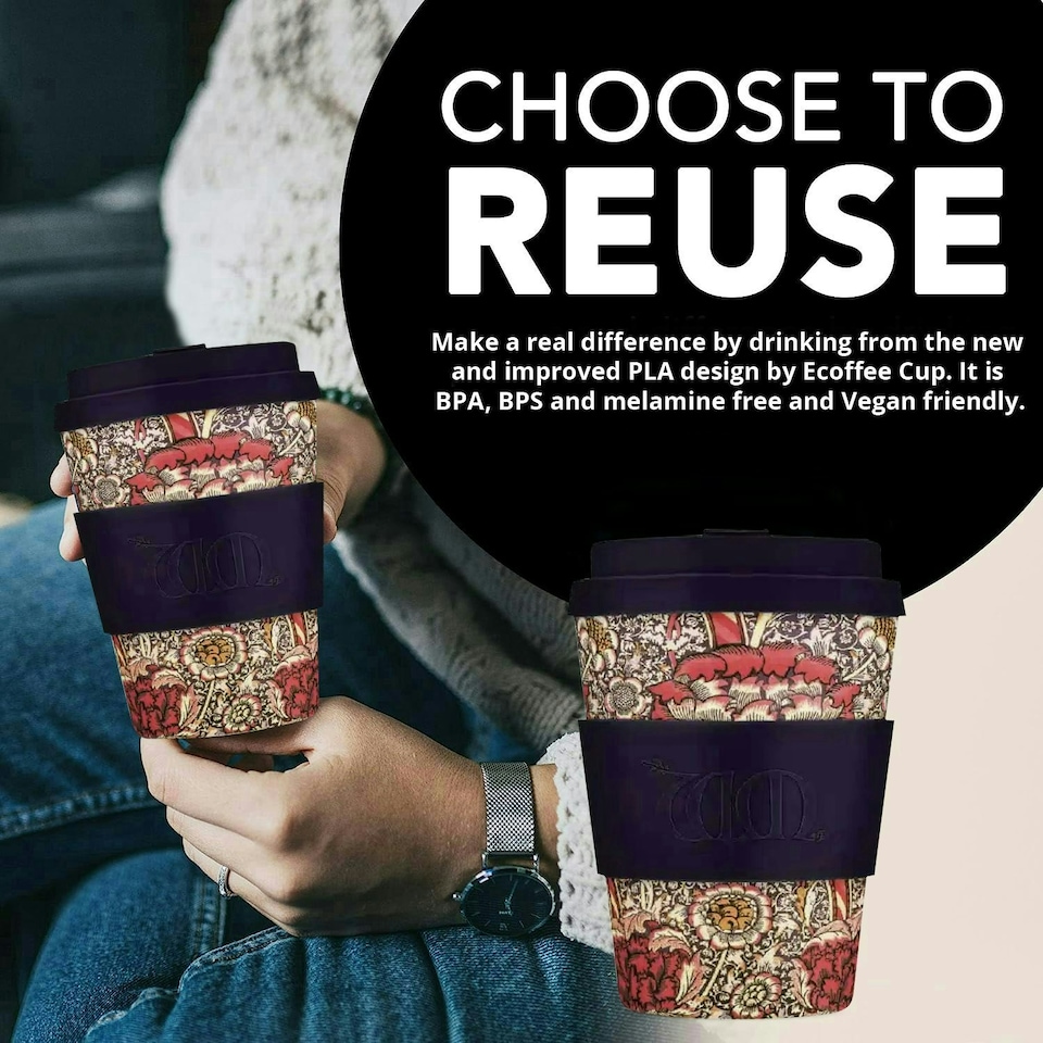 image 1 of 12oz 350ml William Morris Reusable Eco-Friendly 100% Plant Based Coffee Cup - Melamine Free, Dishwasher/Microwave Safe Travel Mug N/A | Wandle