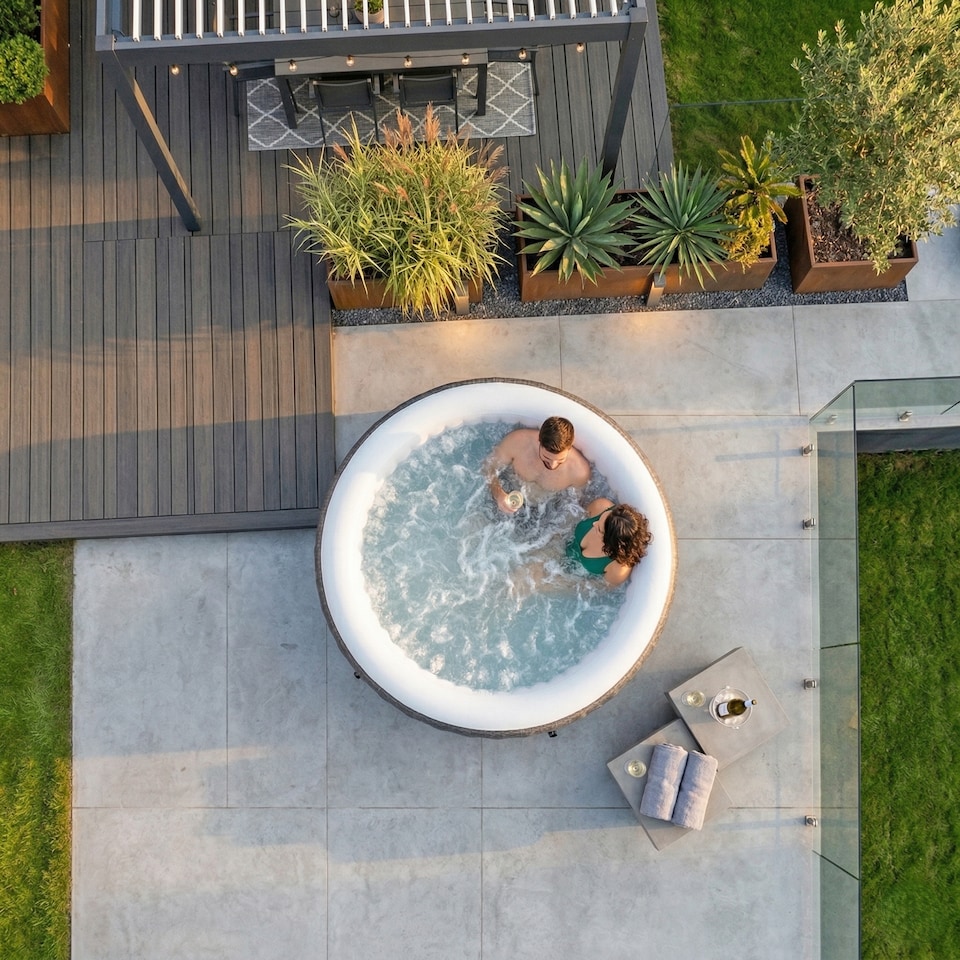 image 1 of Wave Atlantic 6 Person Inflatable Hot Tub, EnergySave Bundle, Brown Rattan
