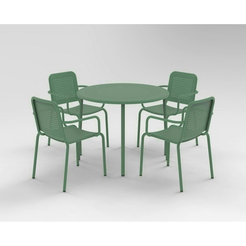 image 1 of Porto 4 Seater Stacking Round Dining Set - Steel - Olive