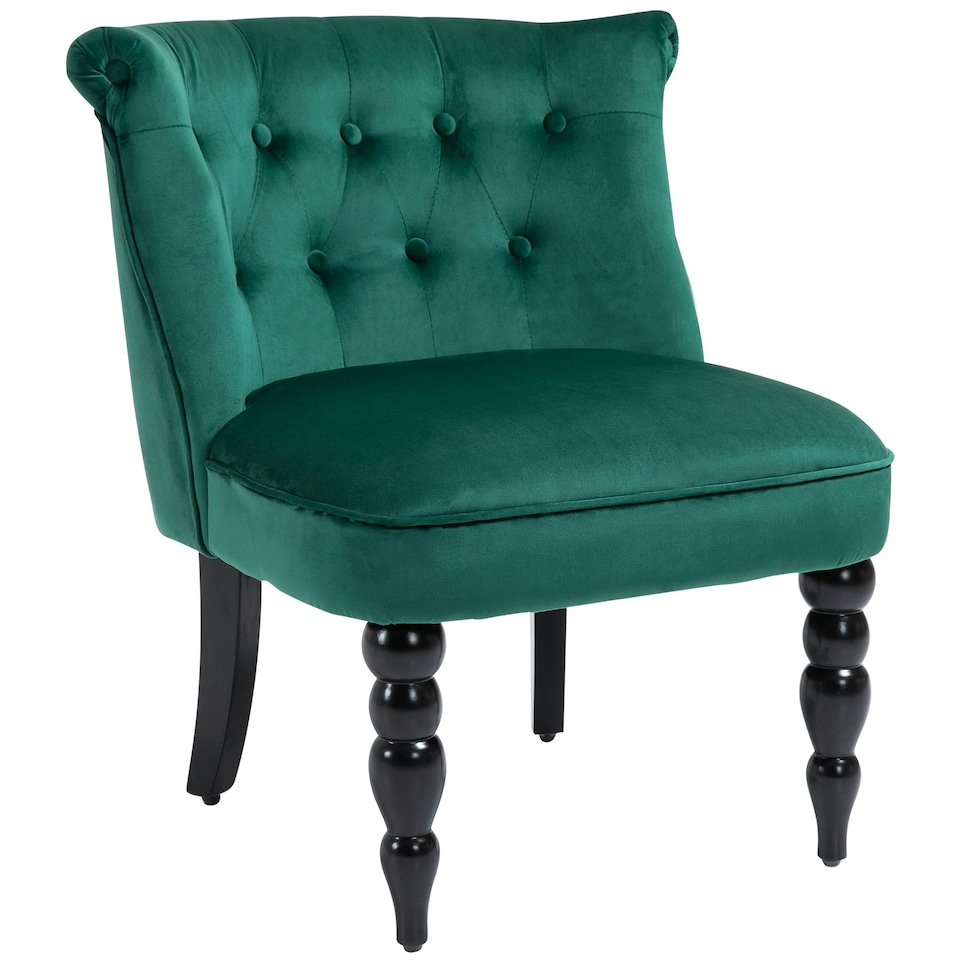 image 1 of HOMCOM Velvet Accent Chair Tufted Wingback Chair w/ Rubber Wood Legs Dark Green