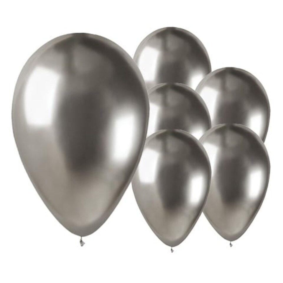 image 1 of Shiny Silver Bio Latex Balloons 33cm / 13 in - Pack of 6
