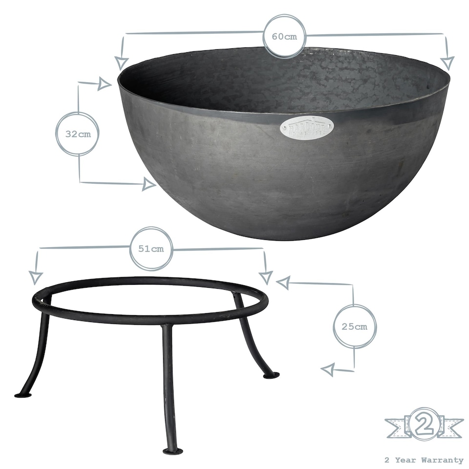 image 1 of Harbour Housewares 60cm Steel Fire Pit - Outdoor Garden Patio Fire Bowl Brazier Heater Stove for Wood Log Charcoal Burning