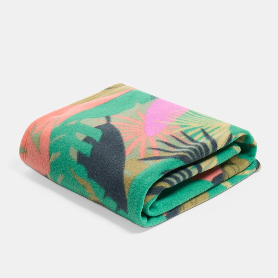 image 1 of OHS Tropical Print Polar Fleece Throw Blanket Lightweight Bedspread | Green
