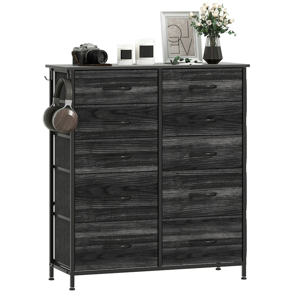 image 1 of HOMCOM Fabric Chest of Drawers, 10 Drawer Dresser for Bedroom, Black | Black