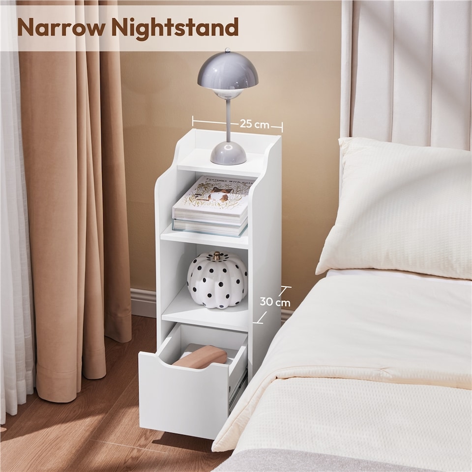image 1 of Yaheetech Narrow Nightstand with Drawer-White | White | White | 25 cm W × 30 cm D × 65 cm H | 1