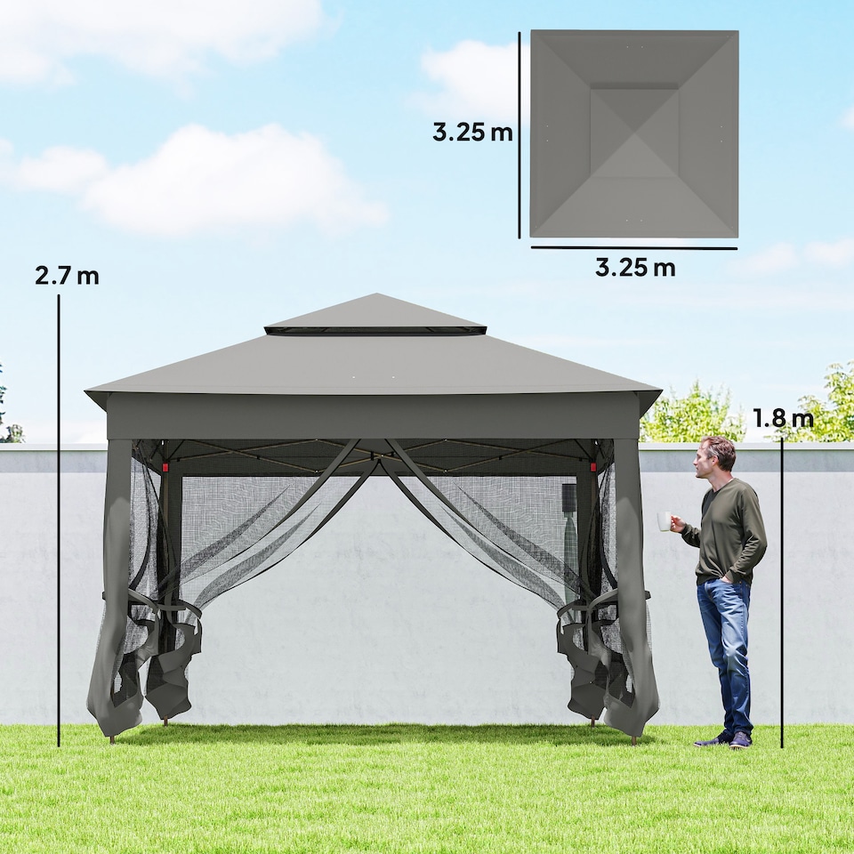 image 1 of Outsunny 3 x 3m Pop Up Gazebo, Doubleroof Garden Tent with Netting and Carry Bag, Party Event Shelter for Outdoor Patio, Dark Grey
