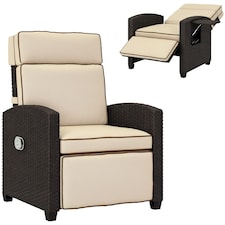 Outsunny Rattan Garden Recliner Sun Lounger w/ Flip Table, Dark Brown/Khaki 