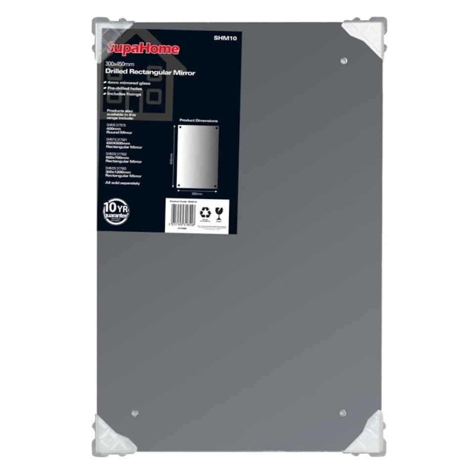 SupaHome Drilled Rectangular Mirror - Grey - 30 x 45cm