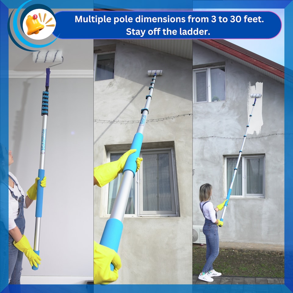 image 1 of IGADPole – 12ft Telescopic Pole with Threaded Connector, Feather Duster and Paint Roller Adapter