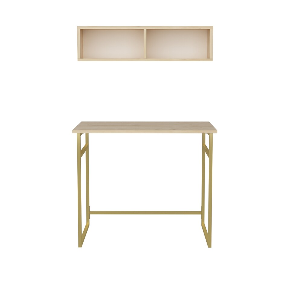 image 1 of Decorotika Hussum Metal Frame Computer Desk with Wall Shelf - 90 cm W x 75 cm H x 60 cm D