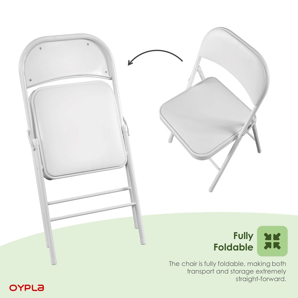 image 1 of Heavy Duty White Padded Folding Metal Desk Office Chair Seat | White
