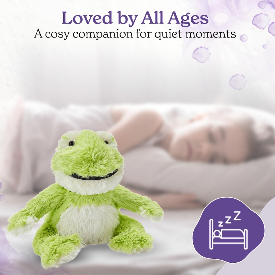 image 1 of Warmies Plush Frog Junior Size, Microwavable Slightly Scented with French Lavender, Fully Heatable Weighted Teddy for Anxiety and Relaxation