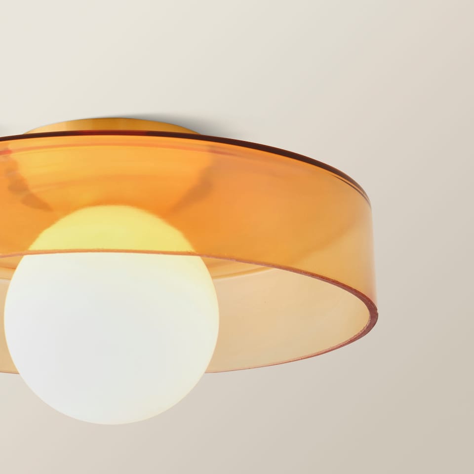 image 1 of ValueLights Newbury Amber Glass IP44 Flush Ceiling Light | Yellow