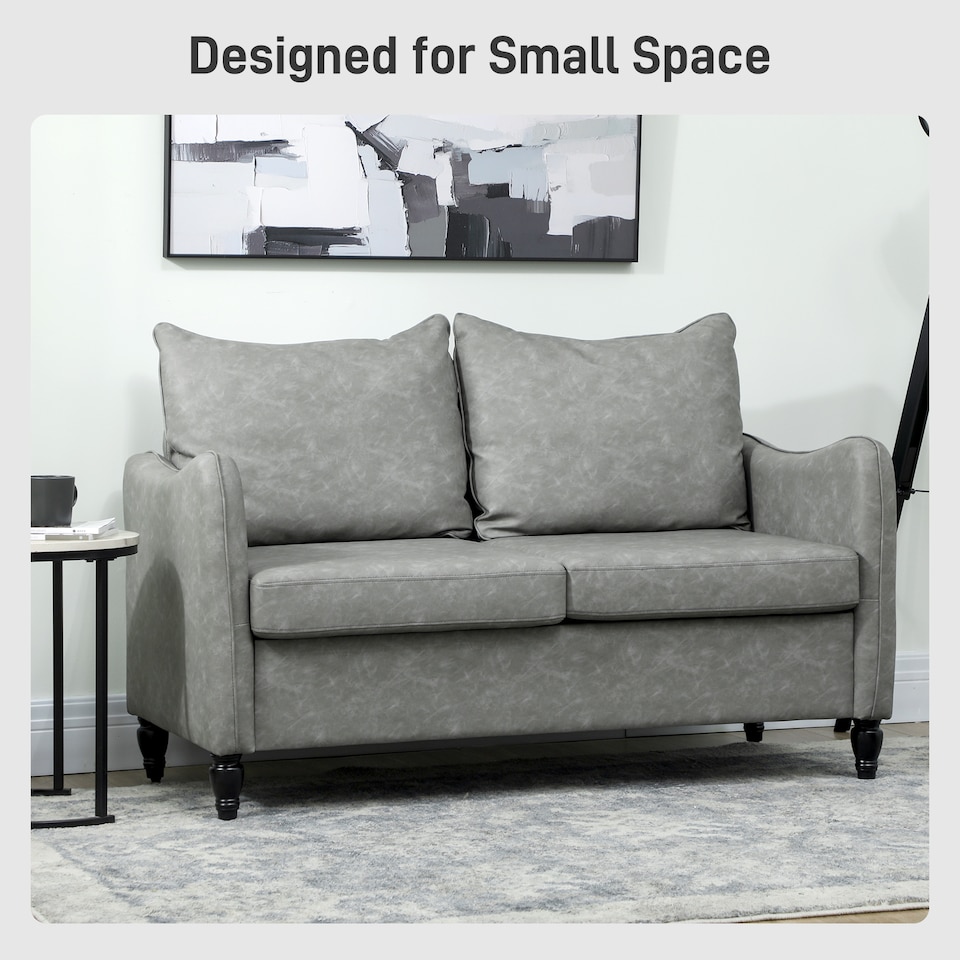 image 1 of HOMCOM Two-Seater Sofa, Modern Small Sofa with Solid Wood Legs, Grey | Grey