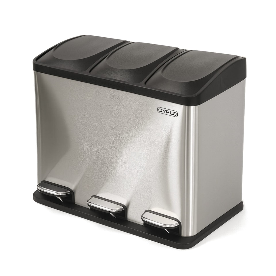 image 1 of 45L Stainless Steel Triple Compartment Pedal Kitchen Waste Bin | Silver