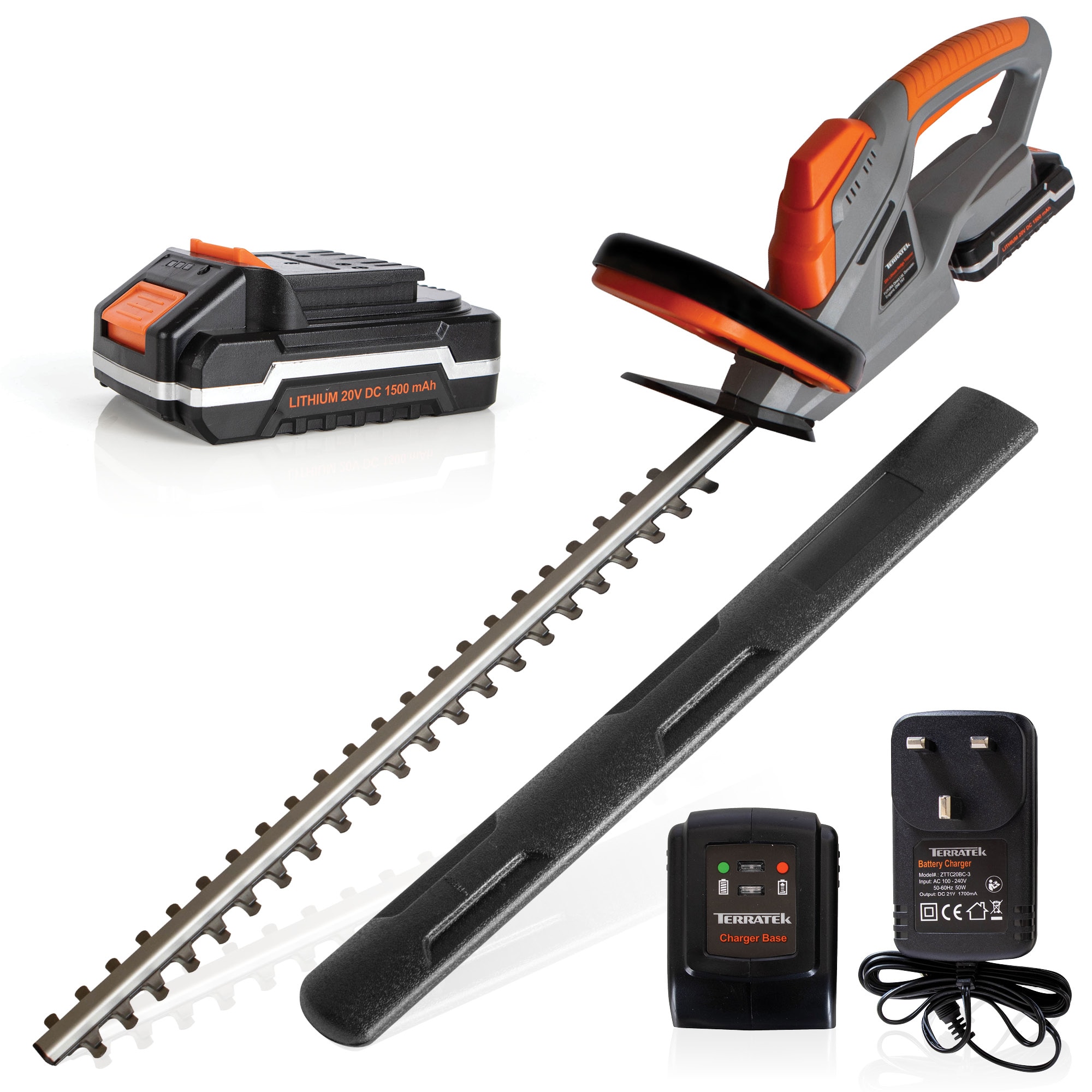 Terratek 20V Cordless Hedge Trimmer 1 Battery & 1 Charger | Grey | Grey | 1