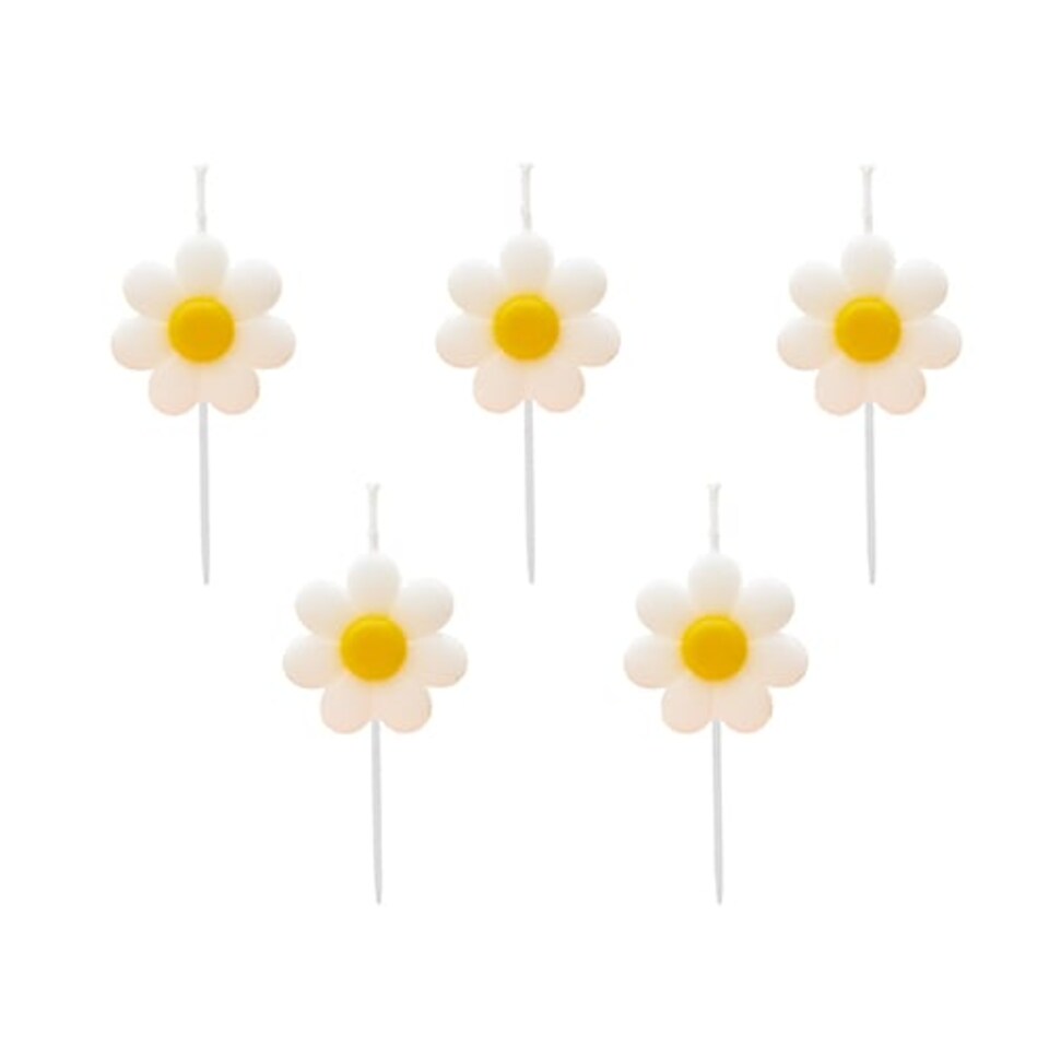 image 1 of White Daisy Shaped Wax Pick Candles - Pack of 5