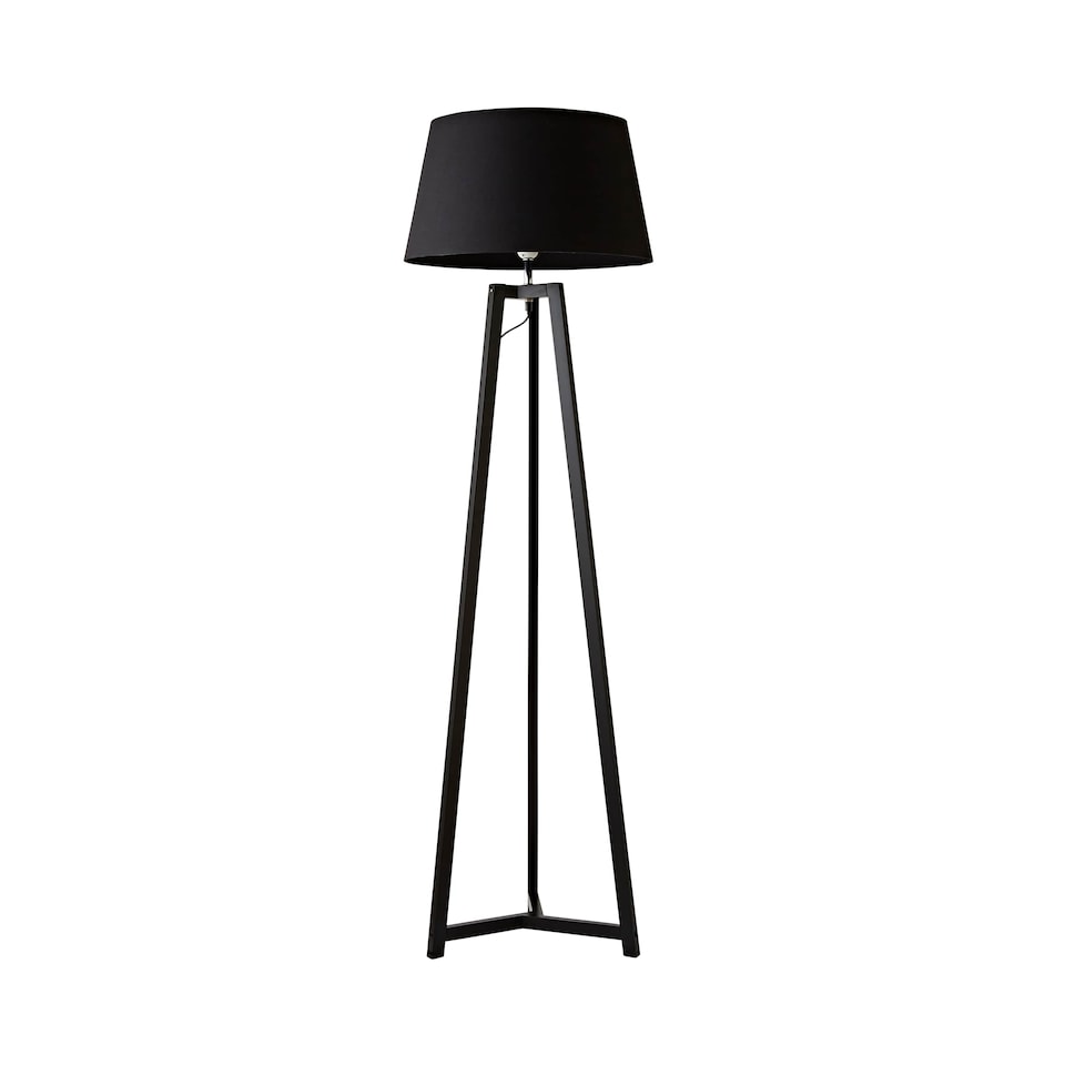 image 1 of ValueLights Lottie Black Wood Tripod Floor Lamp Black Taper Shade