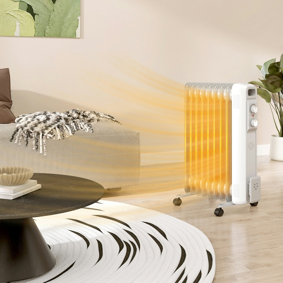 image 1 of HOMCOM 2000W 9 Fin Oil Filled Heater Radiator for Home, White