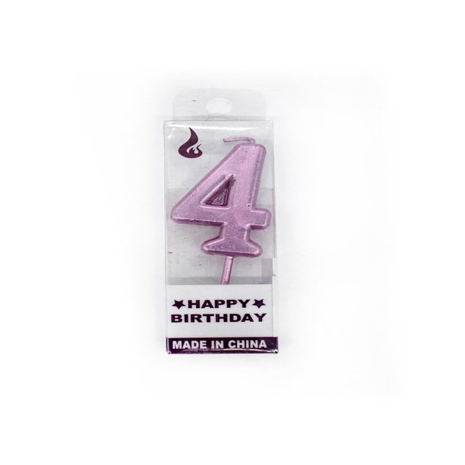 image 1 of Pink Number 4 Candle Pink