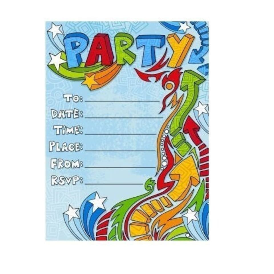 image 1 of Pack of 20 Quality Blue Retro Party Invitations with Envelopes by Carlton Cards