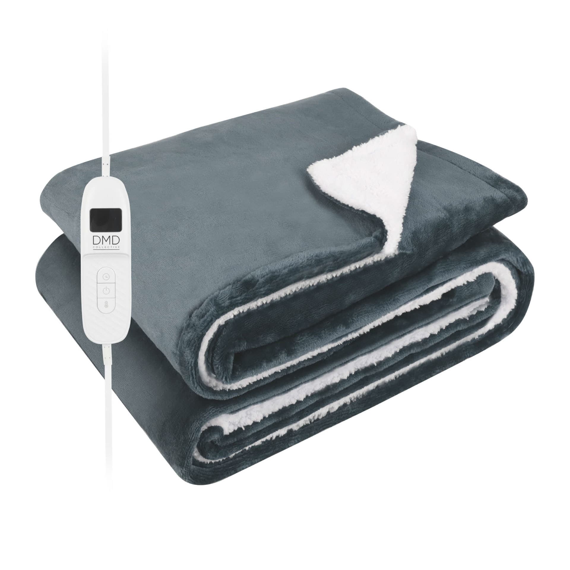 DMD Double Electric Blanket Soft Sherpa, 1-9 Heat Settings, 9 Timer Settings with Auto-Shut