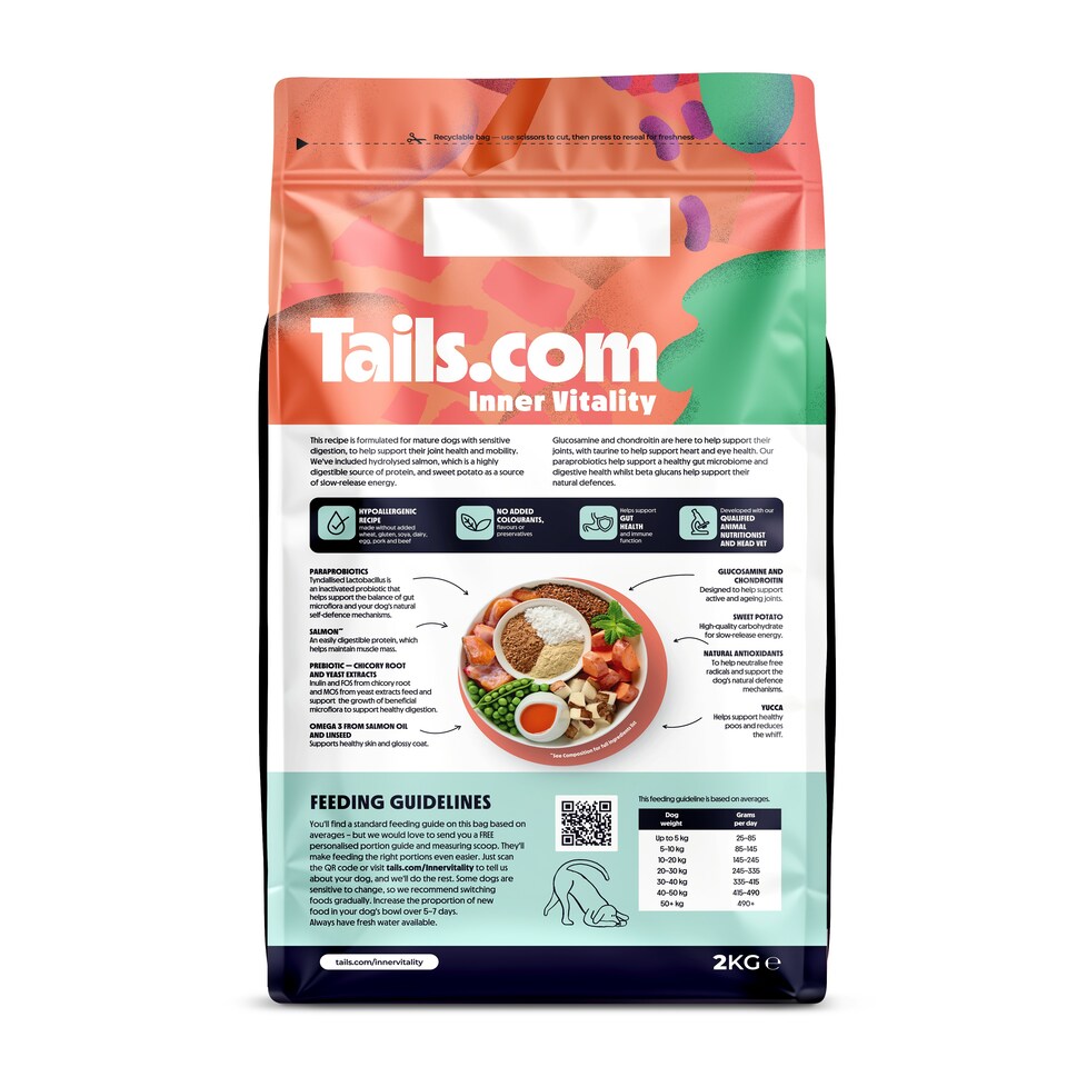 image 1 of Tails.com Inner Vitality Dry Dog Food Mature Sensitive Salmon 4 x 2kg