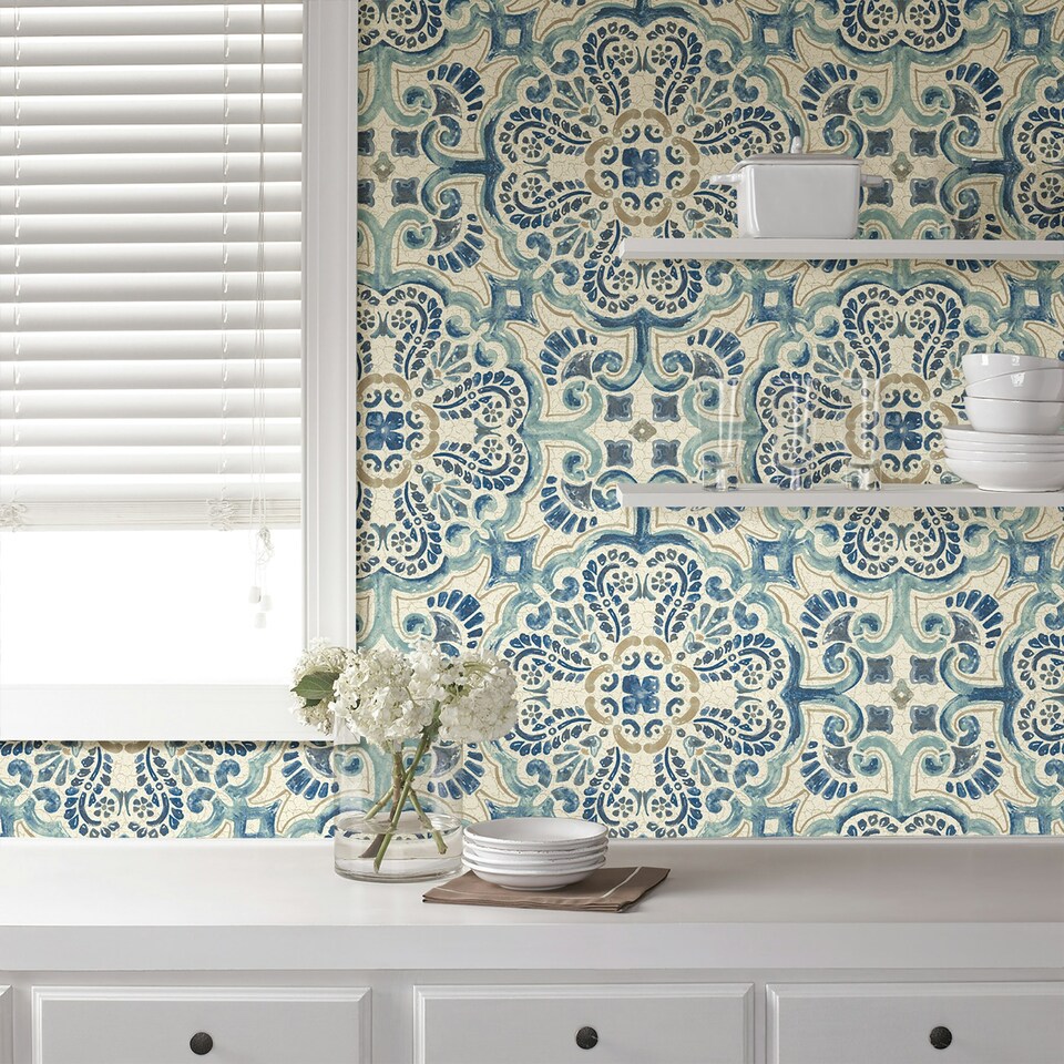 image 1 of NuWallpaper NUS2235 Florentine Tile Peel & Stick Wallpaper, Blue Multi