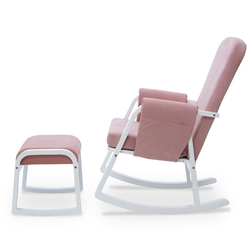 image 1 of Dursley Rocking Chair & Stool - Comfortable Rocking Chair With Padded Support, Suedette Fabric With Side Pockets & Compact Design (Blush Pink)