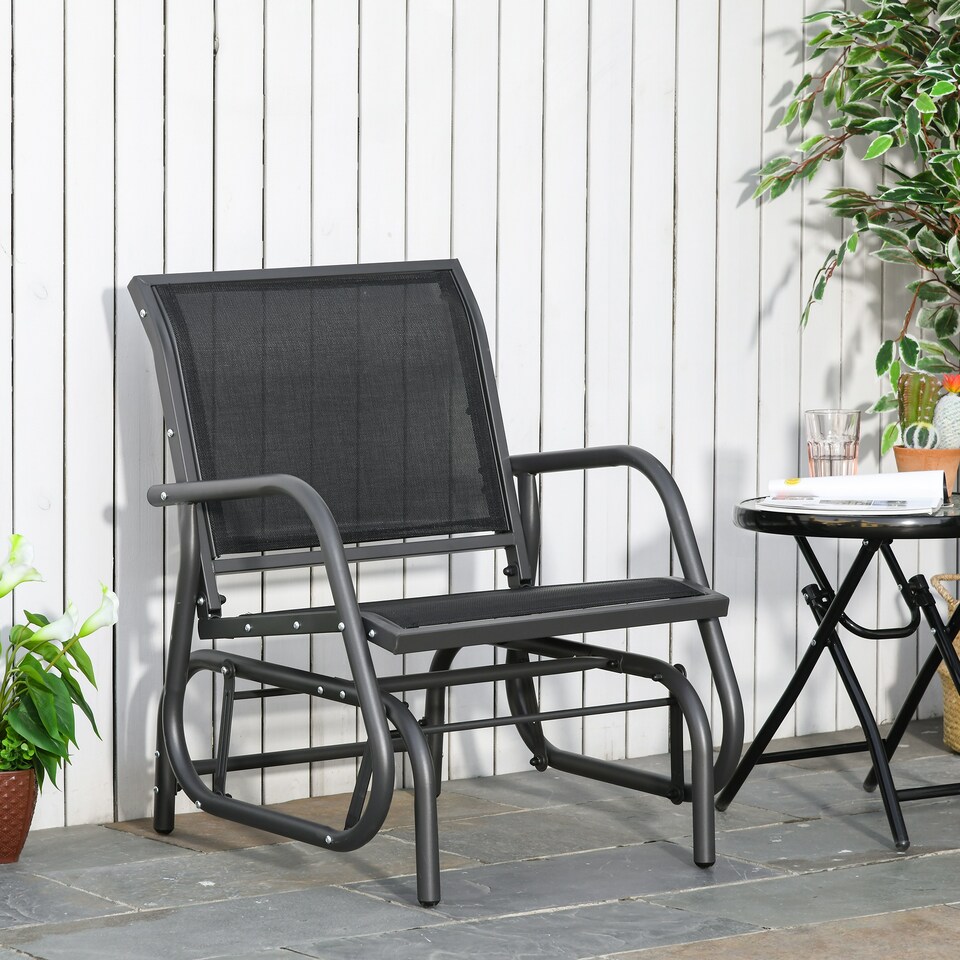 image 1 of Outsunny Outdoor Gliding Swing Chair Garden Seat w/ Mesh Seat Curved Back Steel | Black | Black, Dark Grey